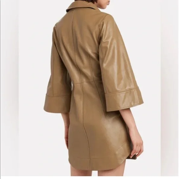 Ganni Tan Leather Mini Dress - Picture 2 of 6